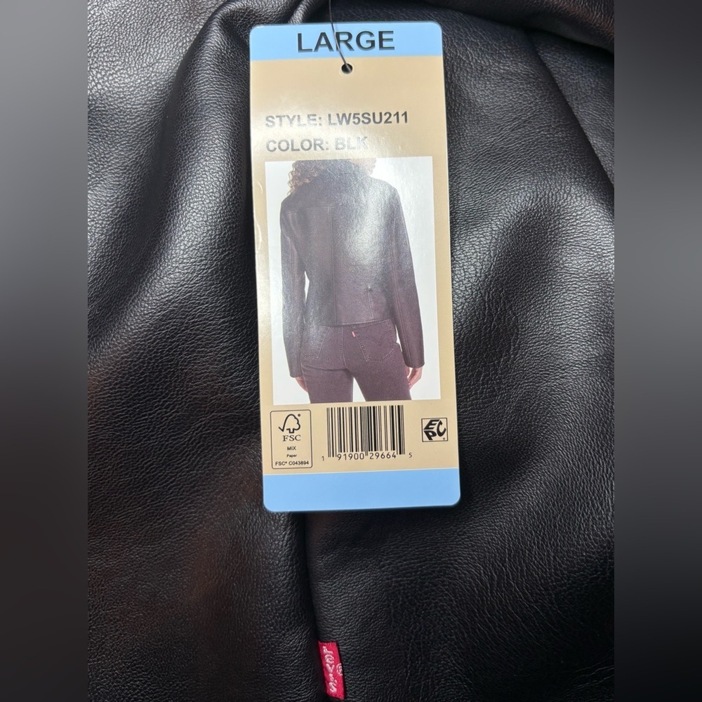 🔥🔥🔥LEVI STRAUSS Women’s Black Faux Leather Fully Lined Moto Jacket Grunge Punk - Picture 14 of 15